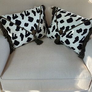 Black and White Animal Print Pillows with Tassels Set of Two